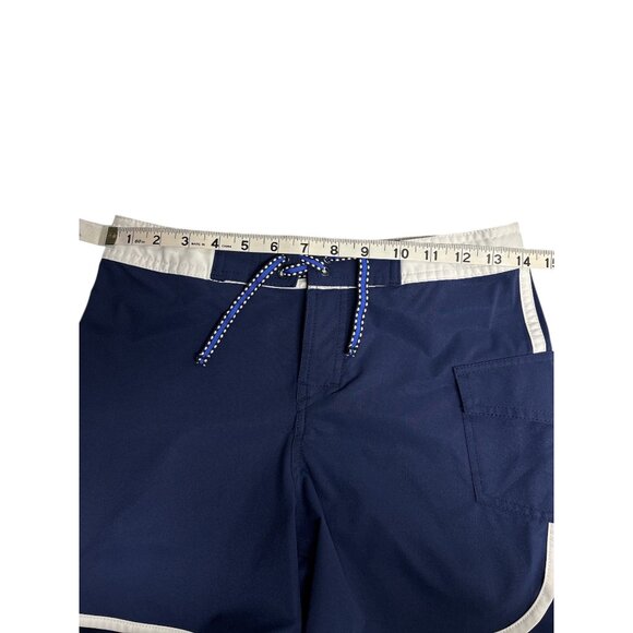 L.L.Bean Girls Navy Swim Shorts Size 14 With Pocket & White Trim - Picture 7 of 9